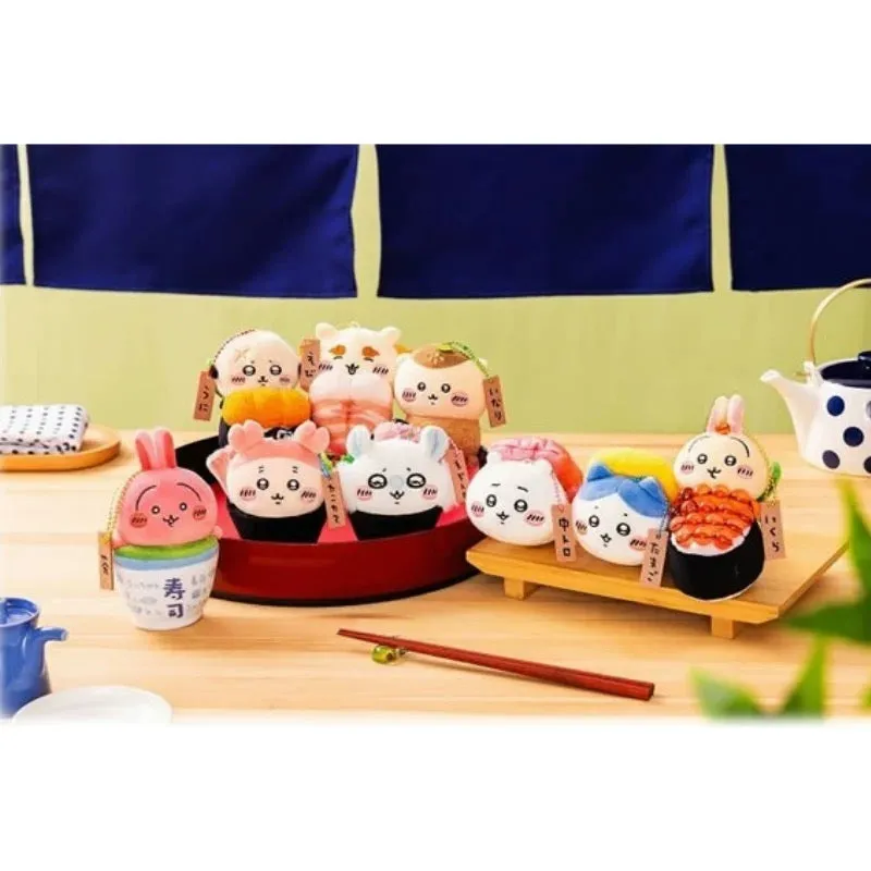 Japan ChiiKawa Sushi Restaurant Serise | ChiiKawa Hachiware Usagi Momonga Kurimanju Rakko Shisa Crab - Mini Plush Doll 10cm Keychain