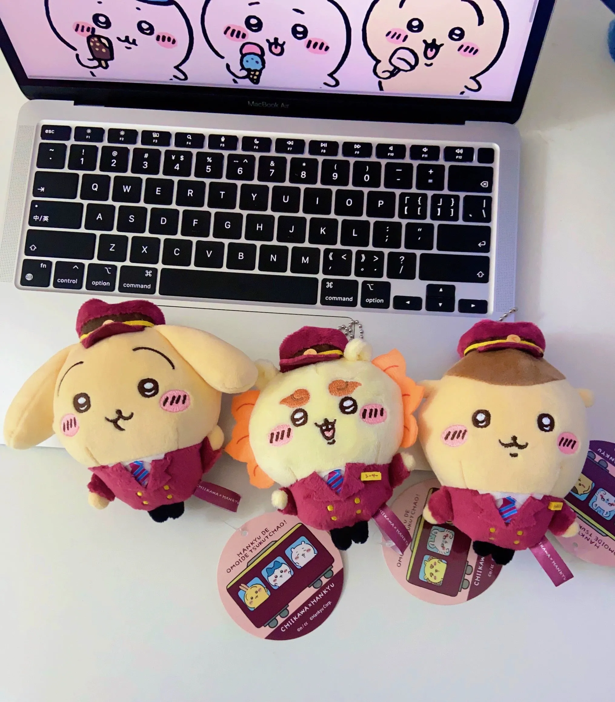 Japan Chiikawa X Hankyu Railway | Train Steward ChiiKawa Hachiware Usagi Momonga Kurimanju Shisa- Mini Plush Doll Keychain