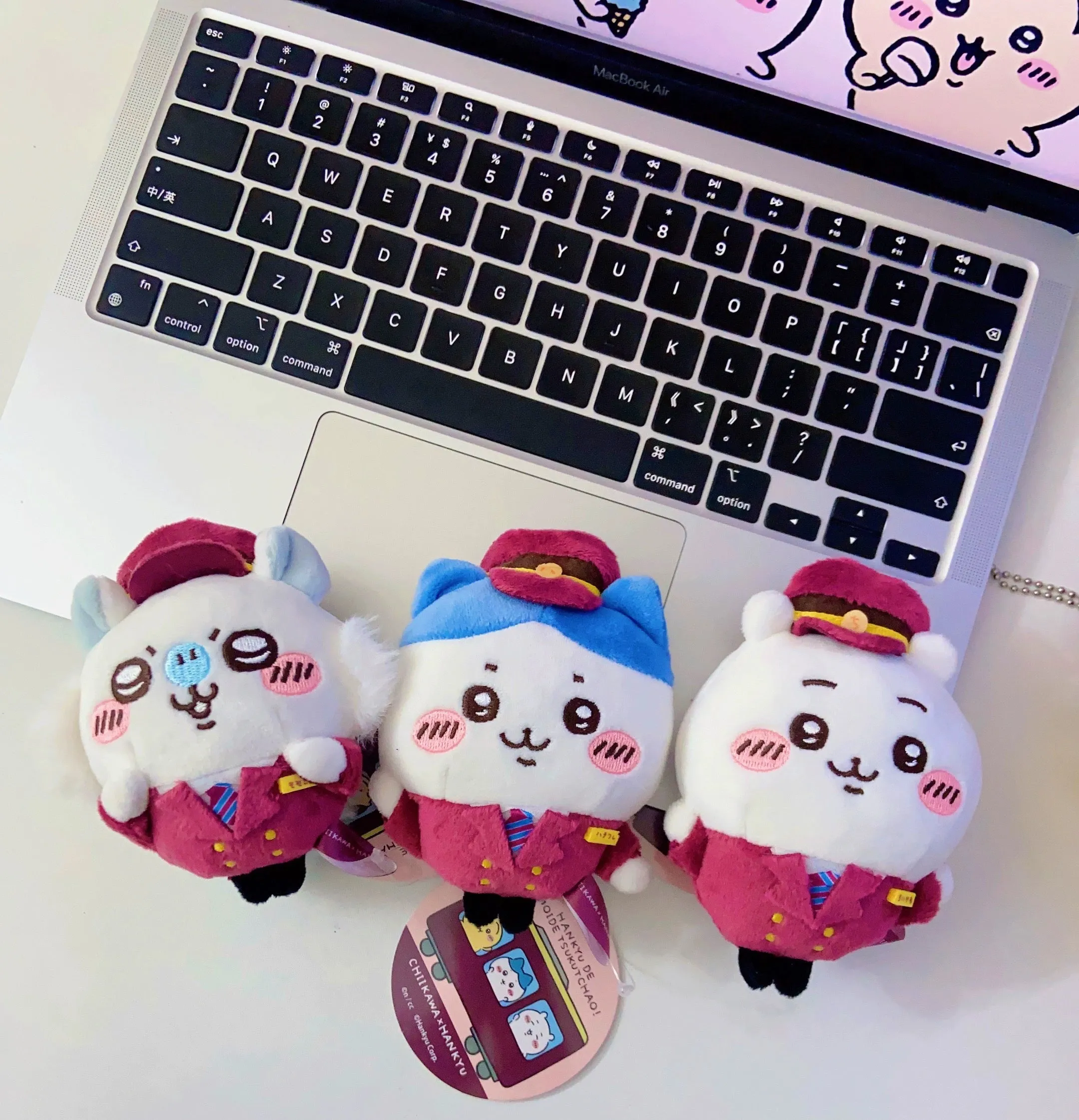 Japan Chiikawa X Hankyu Railway | Train Steward ChiiKawa Hachiware Usagi Momonga Kurimanju Shisa- Mini Plush Doll Keychain