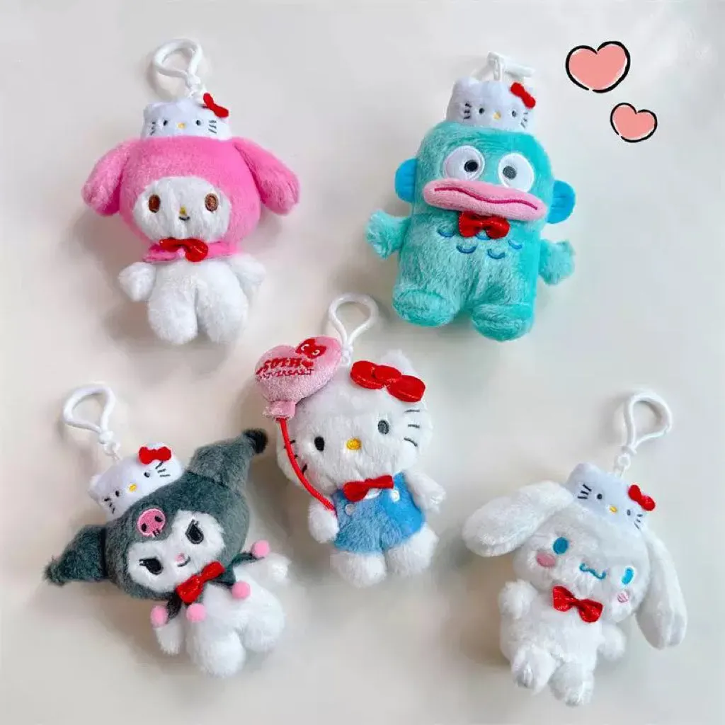 Japan Sanrio 50th Hello Kitty Keychain | Hello Kitty My Melody Kuromi Cinnamoroll Hangyodon - Mini Plush Doll 10cm Keychain