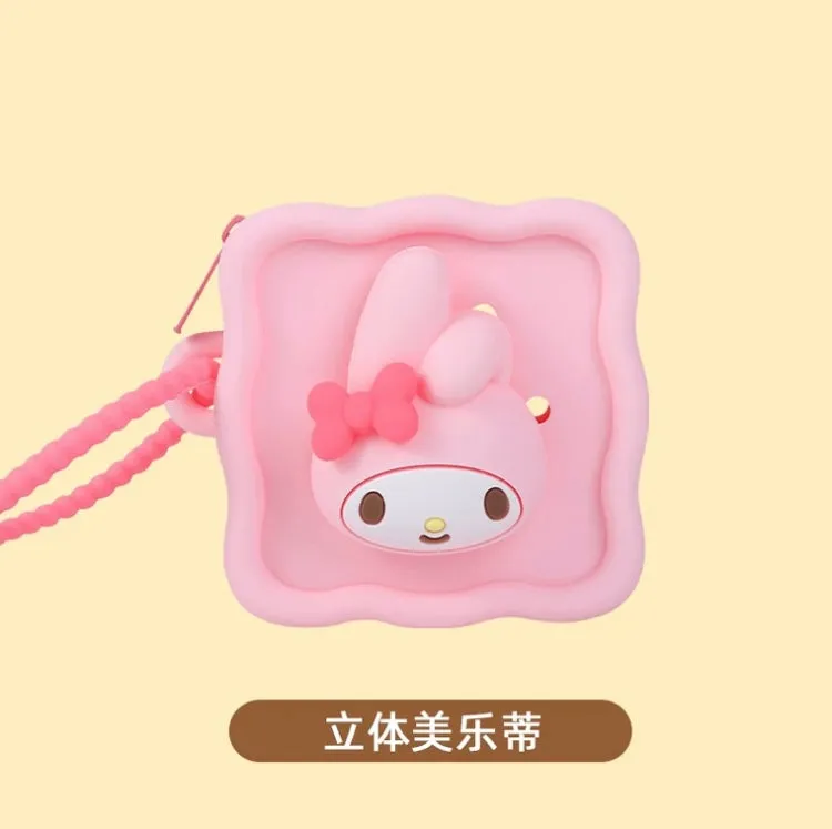 Japan Sanrio Silicone Mini DIY Square 3D Face Purse Bag | Hello Kitty My Melody Kuromi Cinnamoroll Pochacco Hangyodon  - Coin Bag Can put in Airpods EarPhone