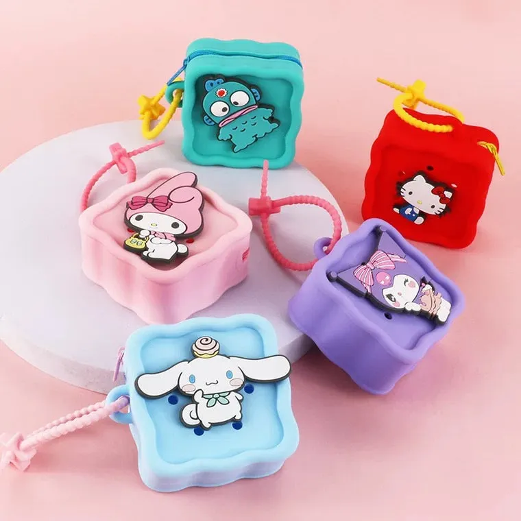 Japan Sanrio Silicone Mini DIY Square Purse Bag | Hello Kitty My Melody Kuromi Cinnamoroll Hangyodon  - Coin Bag Can put in Airpods EarPhone