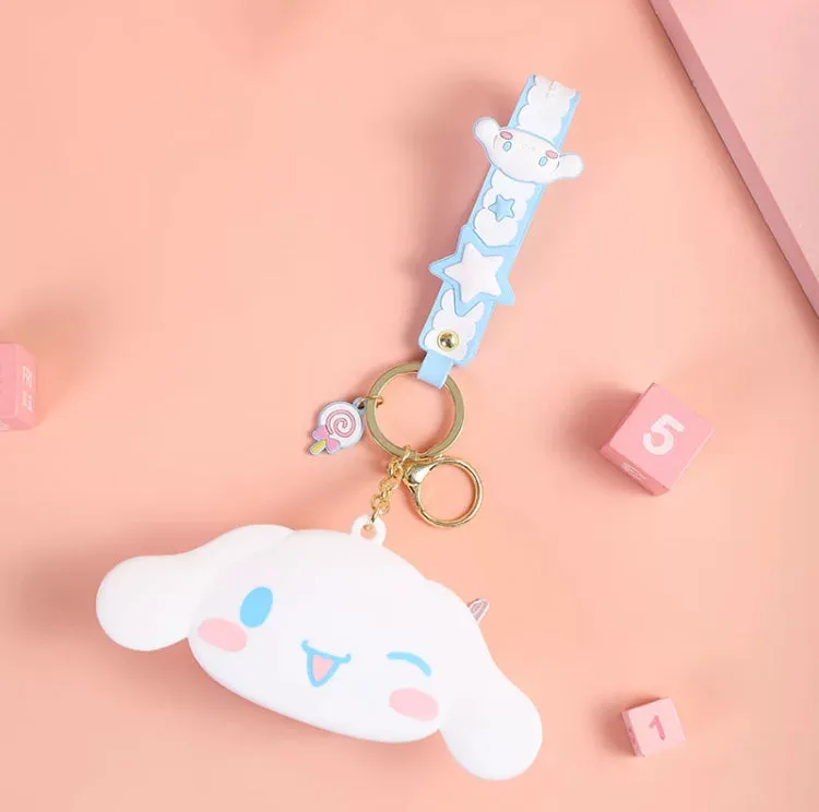 Japan Sanrio Silicone Mini Purse Bag Keychain | Hello Kitty My Melody Kuromi Cinnamoroll Pompompurin Pochacco Hangyodon  - Coin Bag Keychain Can put in Airpods EarPhone