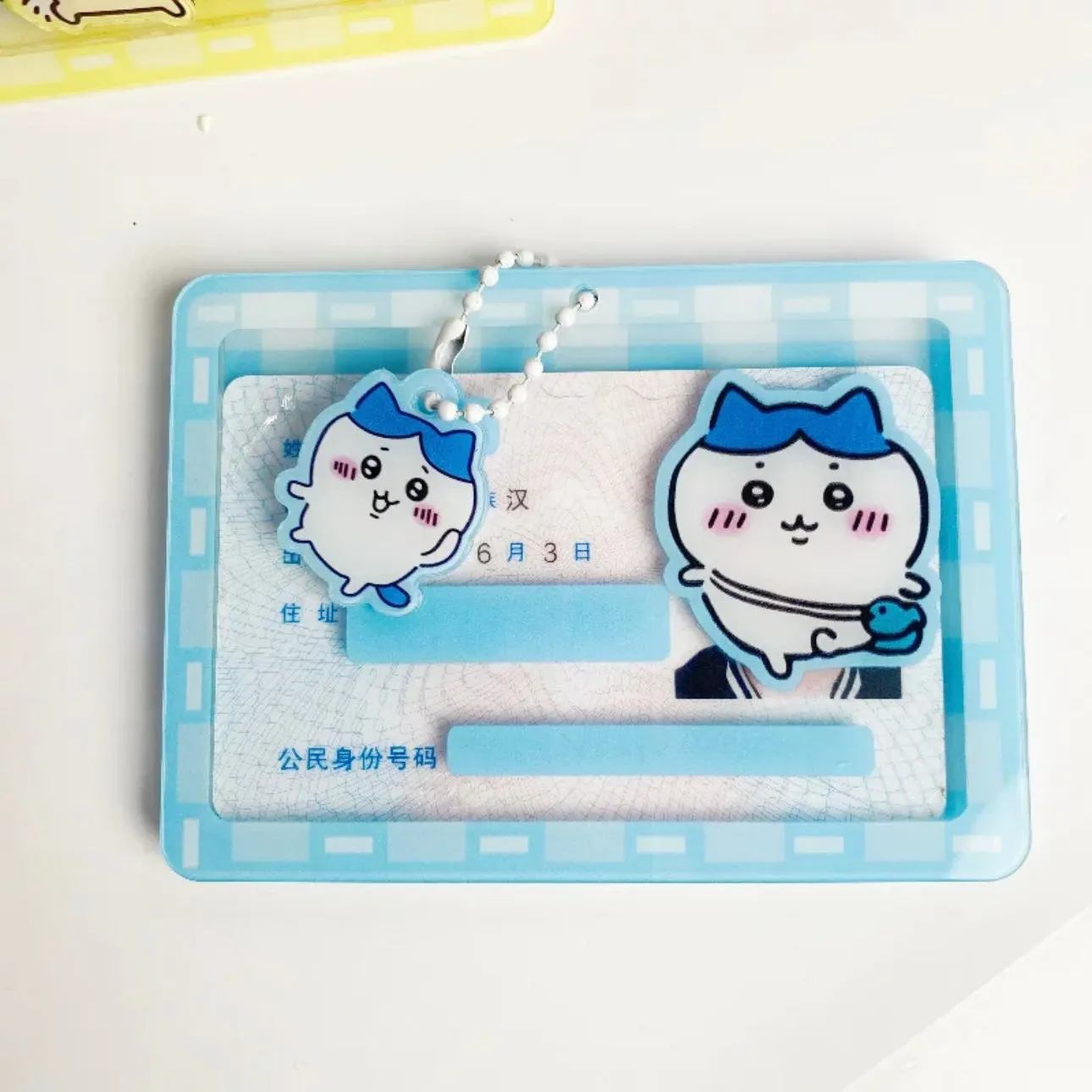 Japanese Cartoon Chiikawa Acrylic Card Badge Holder | ChiiKawa Hachiware Usagi Momonga - Student Card with Keychain Child Gift