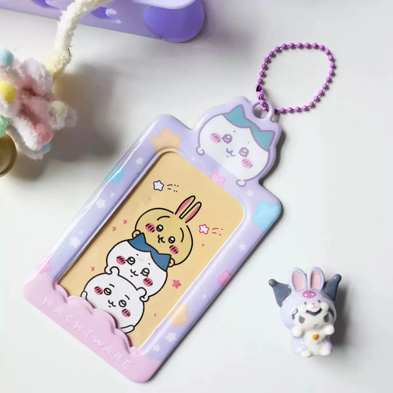 Japanese Cartoon Chiikawa Lovely Card Badge Holder | ChiiKawa Hachiware Usagi - Stars Photos Cards with Keychain Child Gift