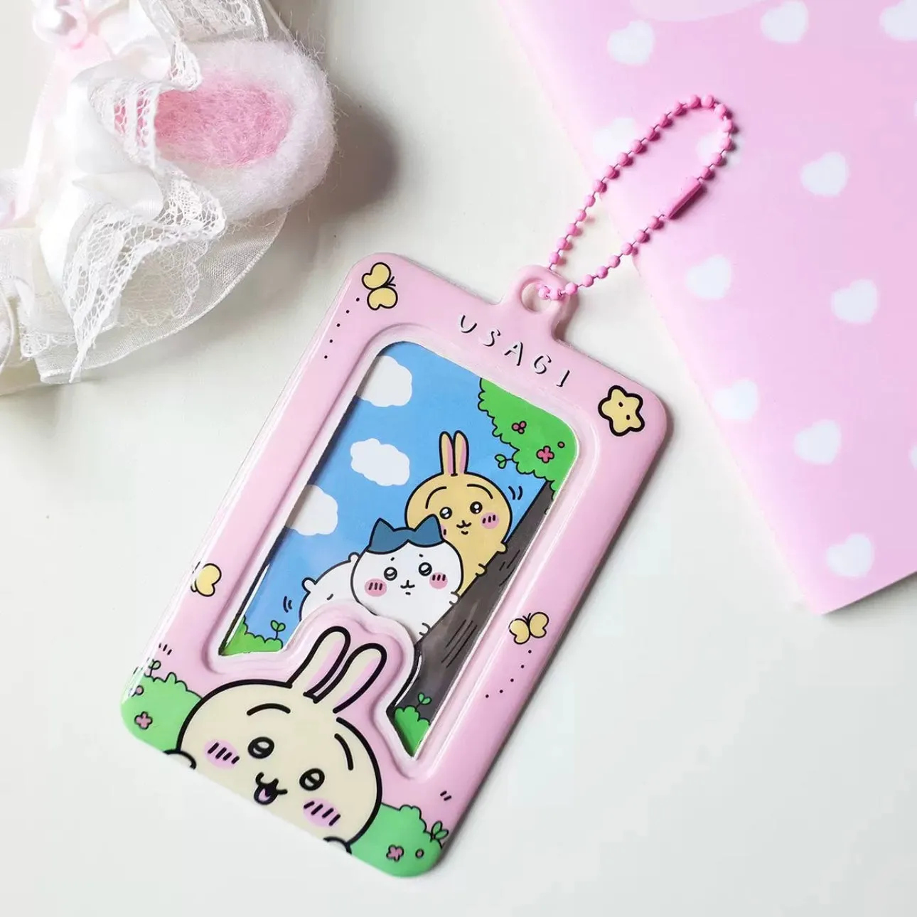 Japanese Cartoon Chiikawa Lovely Card Badge Holder | ChiiKawa Hachiware Usagi - Stars Photos Cards with Keychain Child Gift