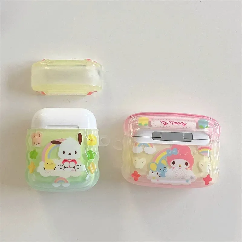Japanese Cartoon Colourful Rainbow with Heart Keychain | Hello Kitty My Melody Kuromi Cinnamoroll Pochacco AirPods AirPodsPro AirPods3 Airpods4 Case