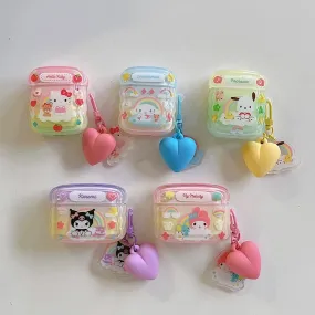 Japanese Cartoon Colourful Rainbow with Heart Keychain | Hello Kitty My Melody Kuromi Cinnamoroll Pochacco AirPods AirPodsPro AirPods3 Airpods4 Case