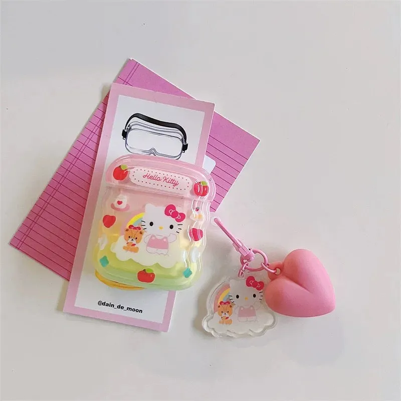 Japanese Cartoon Colourful Rainbow with Heart Keychain | Hello Kitty My Melody Kuromi Cinnamoroll Pochacco AirPods AirPodsPro AirPods3 Airpods4 Case