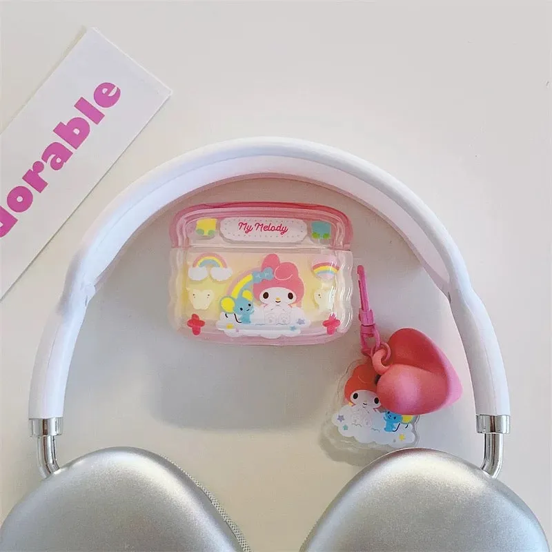 Japanese Cartoon Colourful Rainbow with Heart Keychain | Hello Kitty My Melody Kuromi Cinnamoroll Pochacco AirPods AirPodsPro AirPods3 Airpods4 Case
