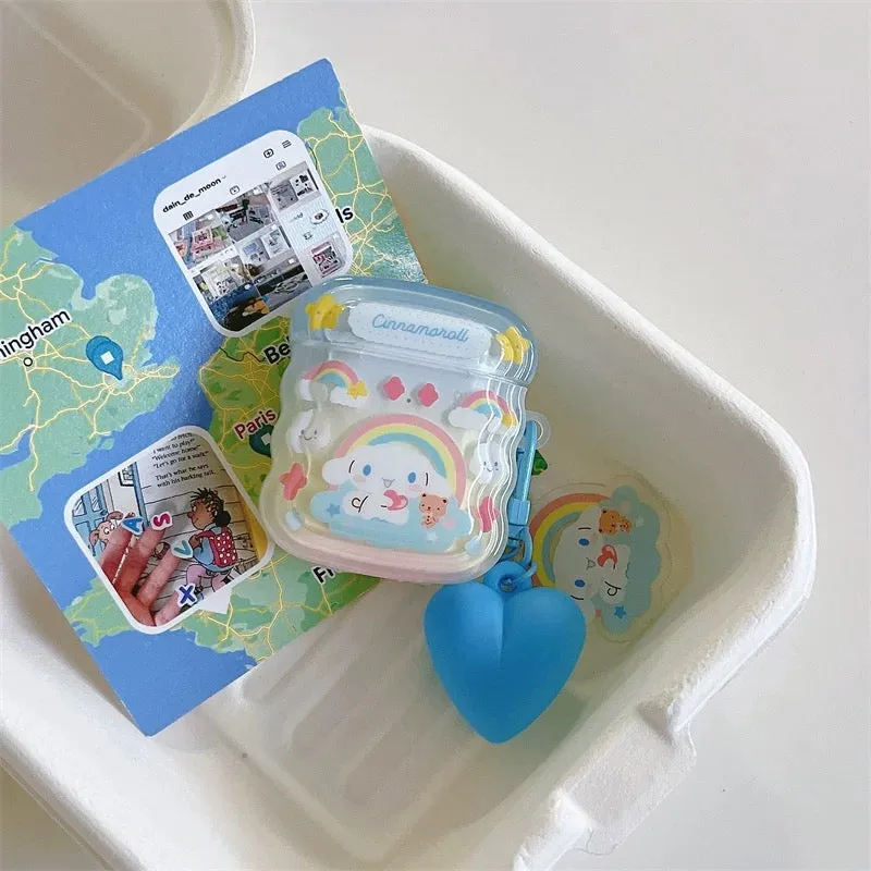 Japanese Cartoon Colourful Rainbow with Heart Keychain | Hello Kitty My Melody Kuromi Cinnamoroll Pochacco AirPods AirPodsPro AirPods3 Airpods4 Case