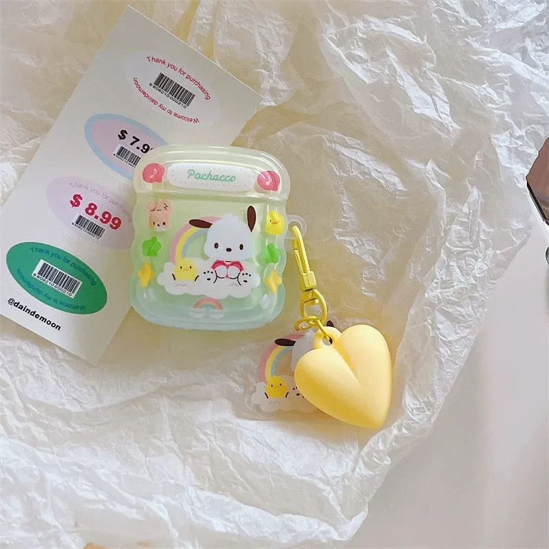 Japanese Cartoon Colourful Rainbow with Heart Keychain | Hello Kitty My Melody Kuromi Cinnamoroll Pochacco AirPods AirPodsPro AirPods3 Airpods4 Case
