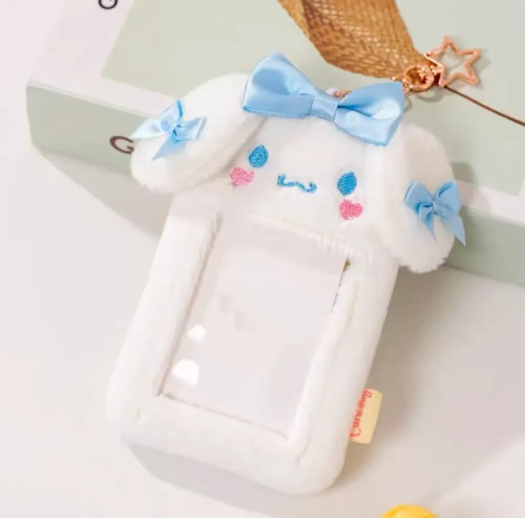 Kawaii Cartoon My Melody Piano Kuromi Cinnamoroll Pompompurin Starkabi Alien StellaLou Gelatoni Fluffy Card Badge Holder Card Bag with Keychain Child Gift