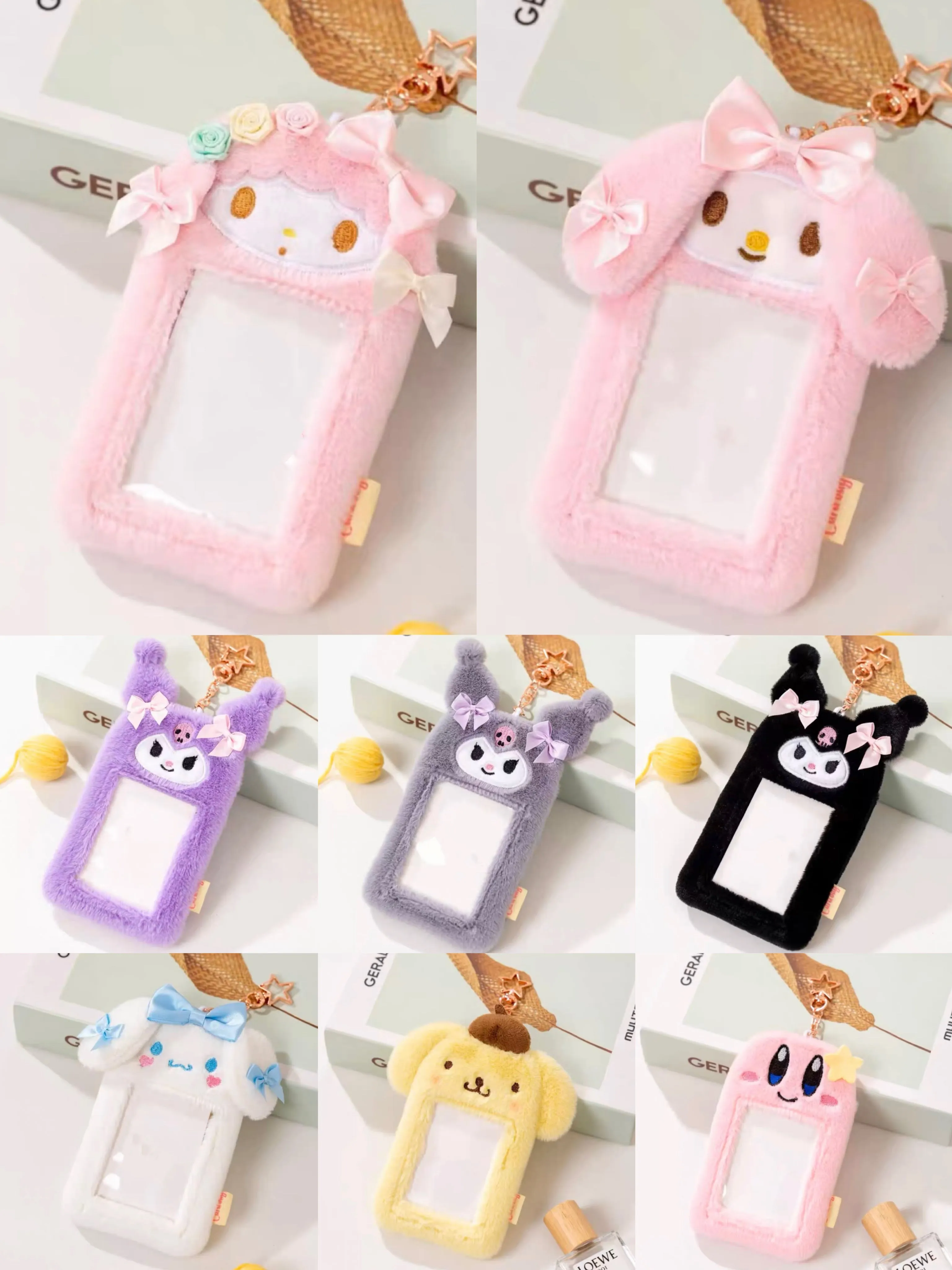 Kawaii Cartoon My Melody Piano Kuromi Cinnamoroll Pompompurin Starkabi Alien StellaLou Gelatoni Fluffy Card Badge Holder Card Bag with Keychain Child Gift