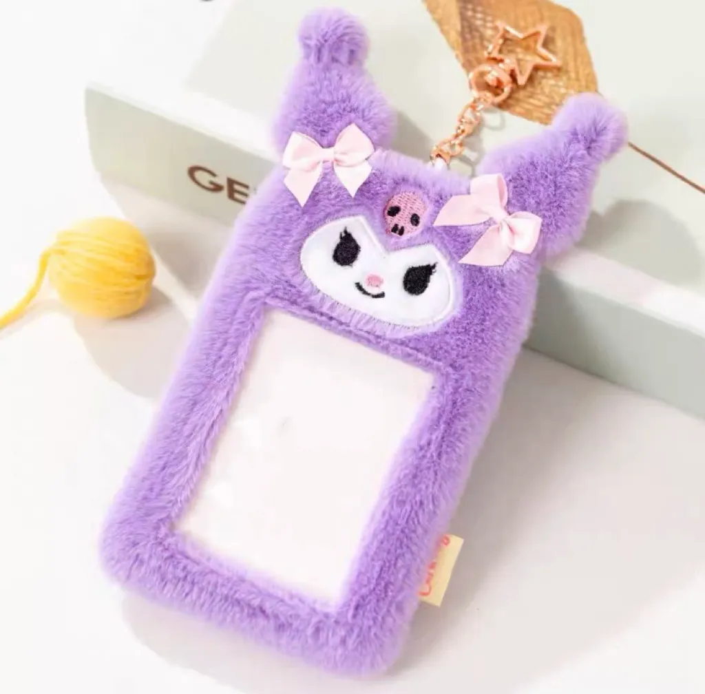 Kawaii Cartoon My Melody Piano Kuromi Cinnamoroll Pompompurin Starkabi Alien StellaLou Gelatoni Fluffy Card Badge Holder Card Bag with Keychain Child Gift