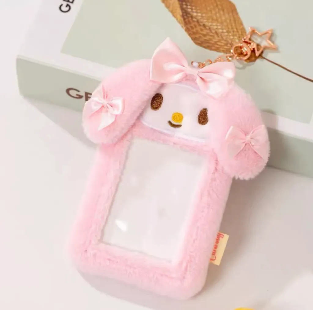 Kawaii Cartoon My Melody Piano Kuromi Cinnamoroll Pompompurin Starkabi Alien StellaLou Gelatoni Fluffy Card Badge Holder Card Bag with Keychain Child Gift