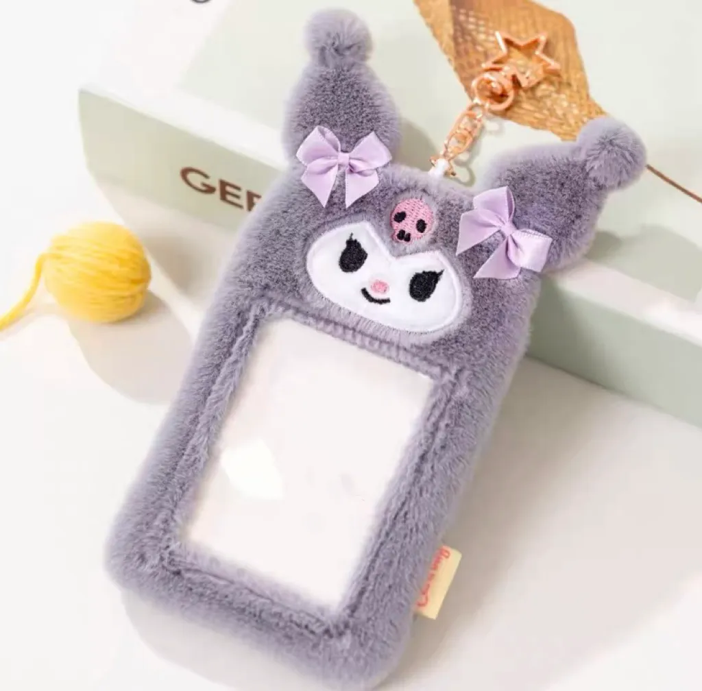 Kawaii Cartoon My Melody Piano Kuromi Cinnamoroll Pompompurin Starkabi Alien StellaLou Gelatoni Fluffy Card Badge Holder Card Bag with Keychain Child Gift