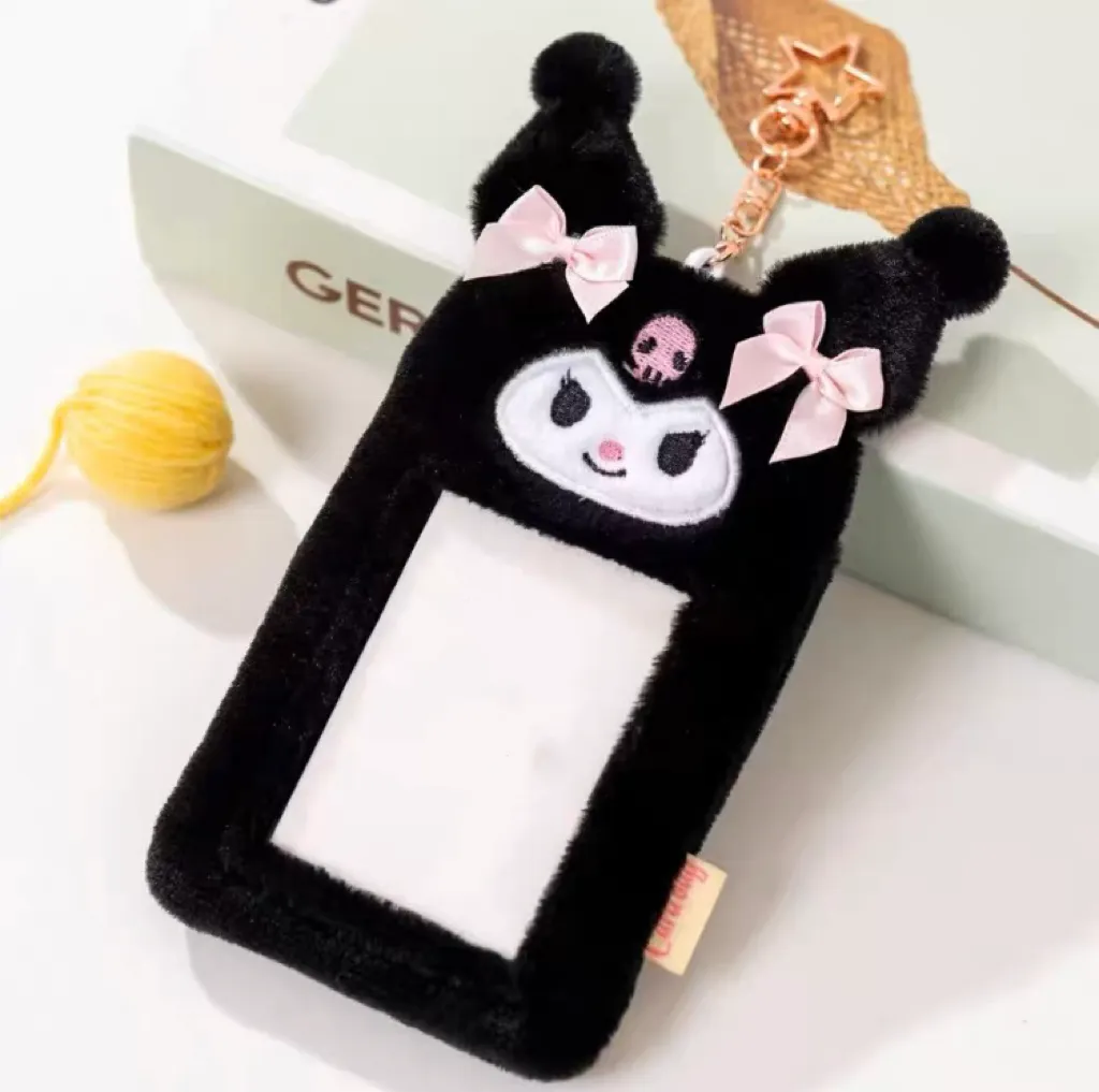 Kawaii Cartoon My Melody Piano Kuromi Cinnamoroll Pompompurin Starkabi Alien StellaLou Gelatoni Fluffy Card Badge Holder Card Bag with Keychain Child Gift
