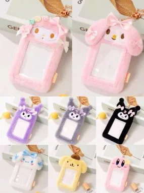 Kawaii Cartoon My Melody Piano Kuromi Cinnamoroll Pompompurin Starkabi Alien StellaLou Gelatoni Fluffy Card Badge Holder Card Bag with Keychain Child Gift
