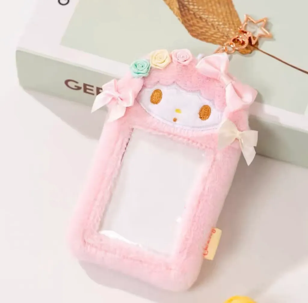 Kawaii Cartoon My Melody Piano Kuromi Cinnamoroll Pompompurin Starkabi Alien StellaLou Gelatoni Fluffy Card Badge Holder Card Bag with Keychain Child Gift