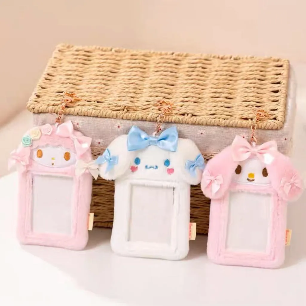 Kawaii Cartoon My Melody Piano Kuromi Cinnamoroll Pompompurin Starkabi Alien StellaLou Gelatoni Fluffy Card Badge Holder Card Bag with Keychain Child Gift