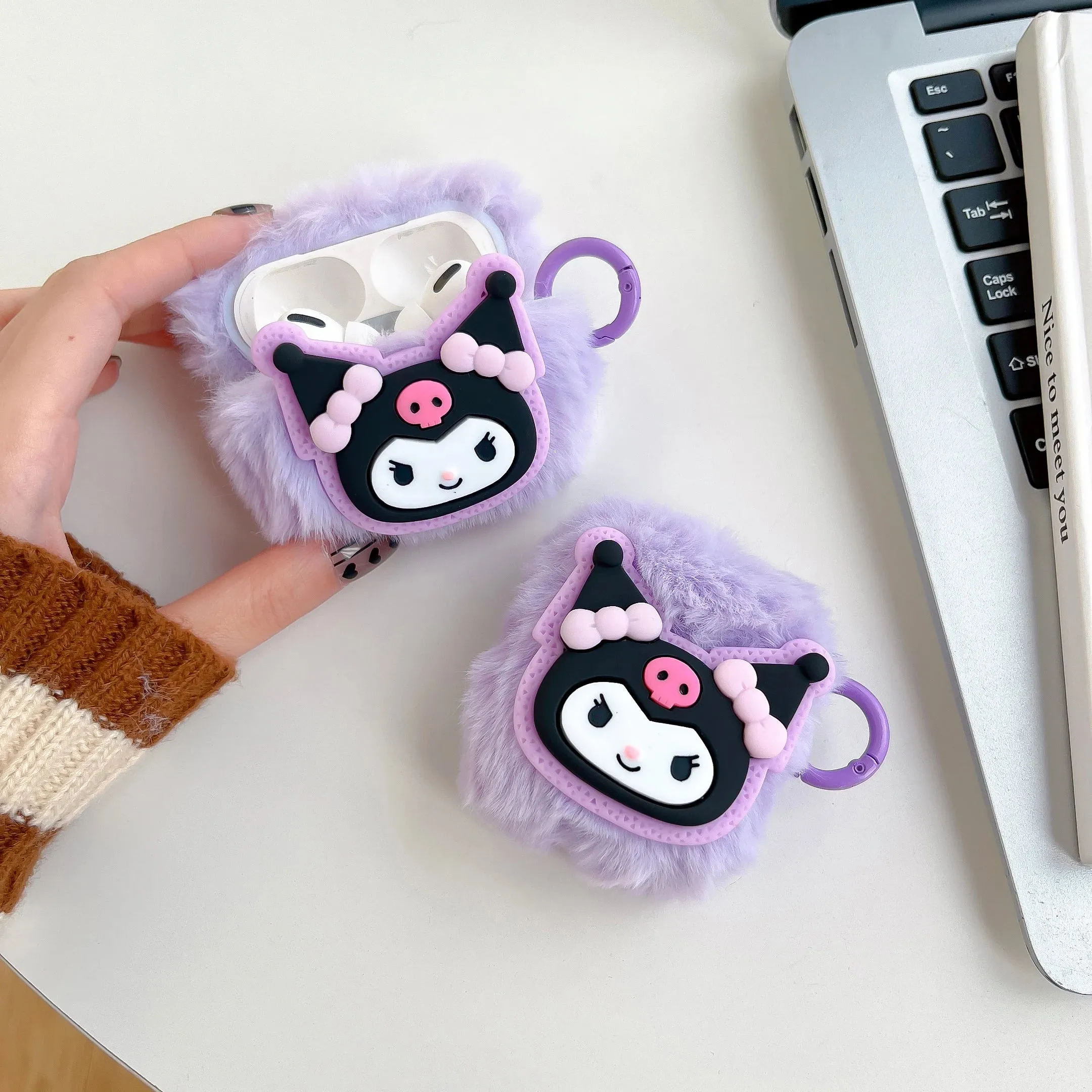 Kawaii Fluffy Kuromi AirPods Case