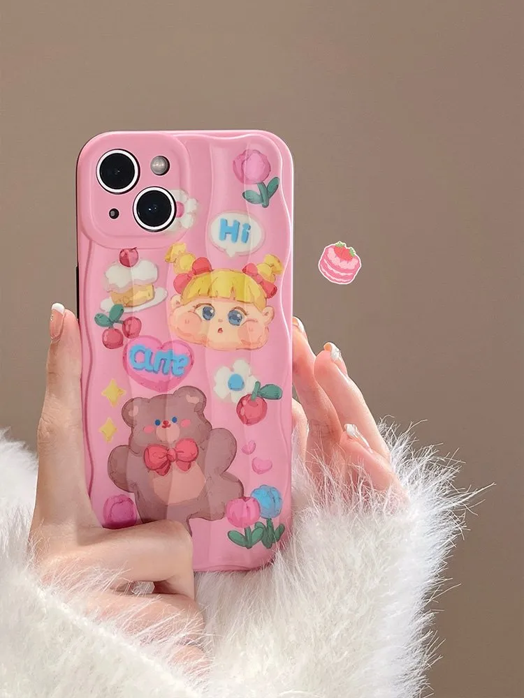 Kawaii Pink Oil Painting Bear iPhone Case