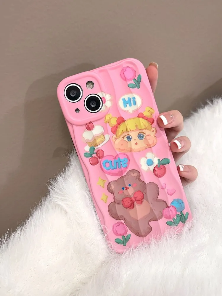 Kawaii Pink Oil Painting Bear iPhone Case