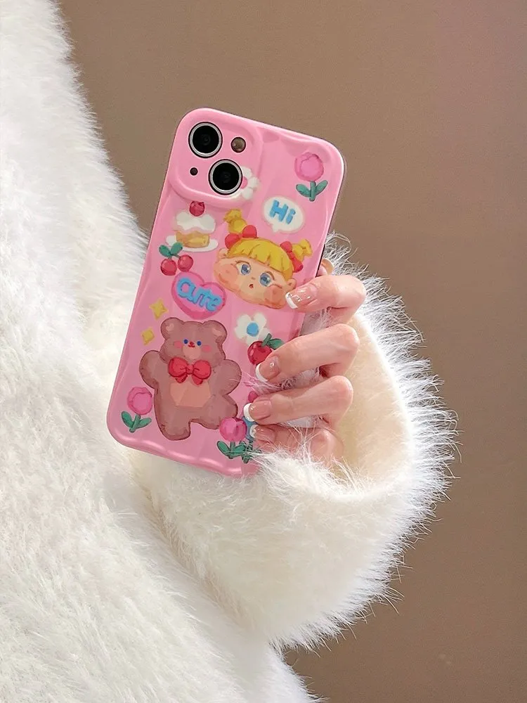 Kawaii Pink Oil Painting Bear iPhone Case