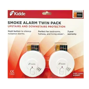 Kidde 29HD 9V Battery Operated Optical Smoke Alarm Test & Hush Button Twin Pack