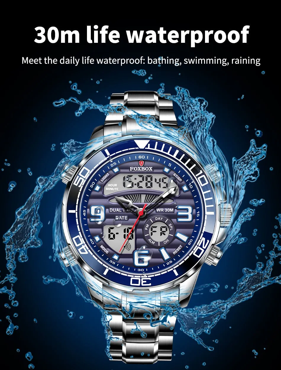 Lige Brand Foxbox Digital Mens Watches Sport Quartz Wristwatch All Steel Military Waterproof Watch