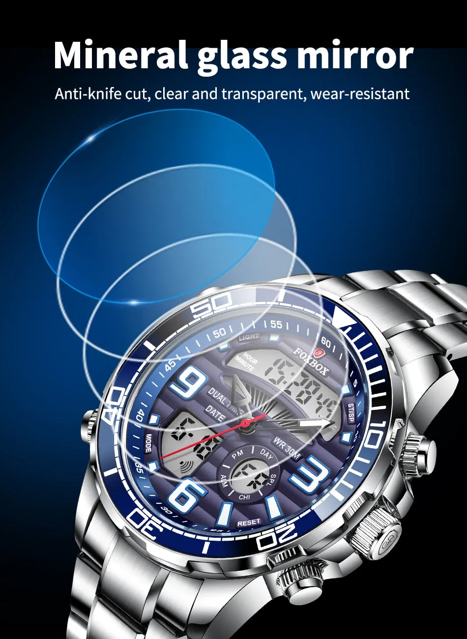 Lige Brand Foxbox Digital Mens Watches Sport Quartz Wristwatch All Steel Military Waterproof Watch