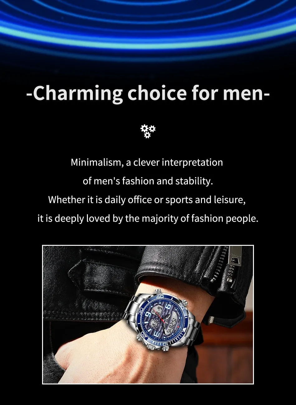 Lige Brand Foxbox Digital Mens Watches Sport Quartz Wristwatch All Steel Military Waterproof Watch