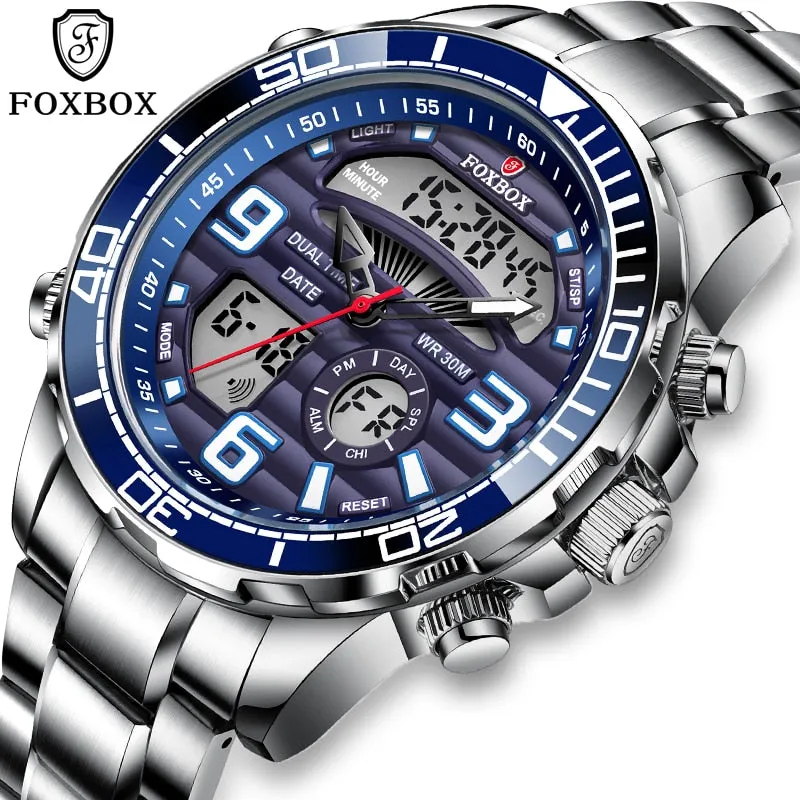 Lige Brand Foxbox Digital Mens Watches Sport Quartz Wristwatch All Steel Military Waterproof Watch