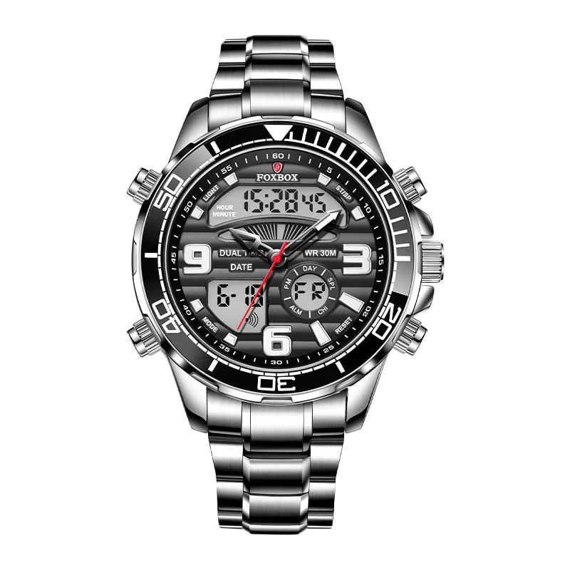 Lige Brand Foxbox Digital Mens Watches Sport Quartz Wristwatch All Steel Military Waterproof Watch