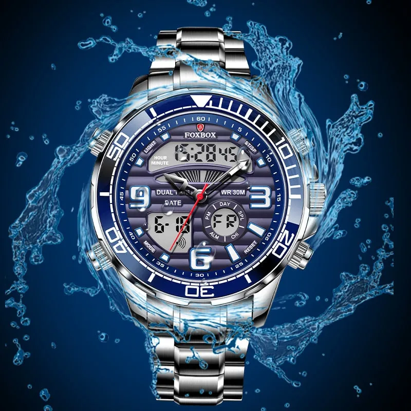 Lige Brand Foxbox Digital Mens Watches Sport Quartz Wristwatch All Steel Military Waterproof Watch