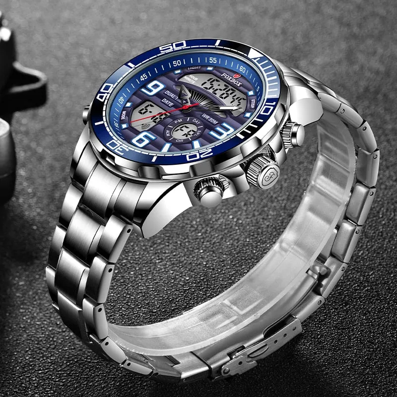 Lige Brand Foxbox Digital Mens Watches Sport Quartz Wristwatch All Steel Military Waterproof Watch
