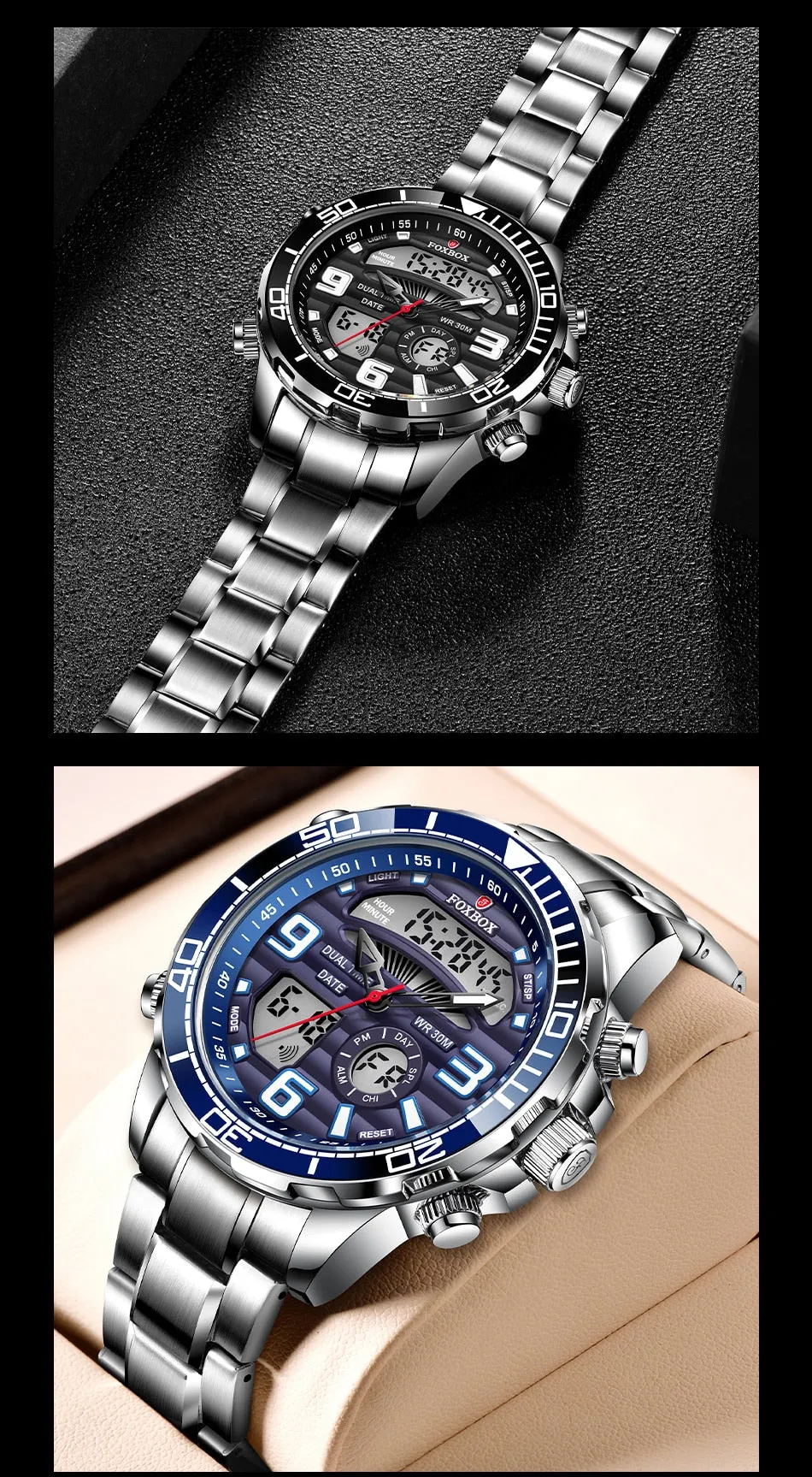 Lige Brand Foxbox Digital Mens Watches Sport Quartz Wristwatch All Steel Military Waterproof Watch