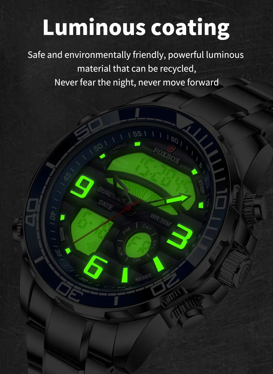 Lige Brand Foxbox Digital Mens Watches Sport Quartz Wristwatch All Steel Military Waterproof Watch