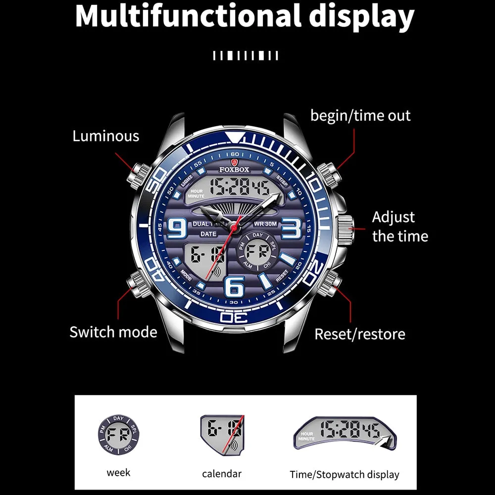 Lige Brand Foxbox Digital Mens Watches Sport Quartz Wristwatch All Steel Military Waterproof Watch