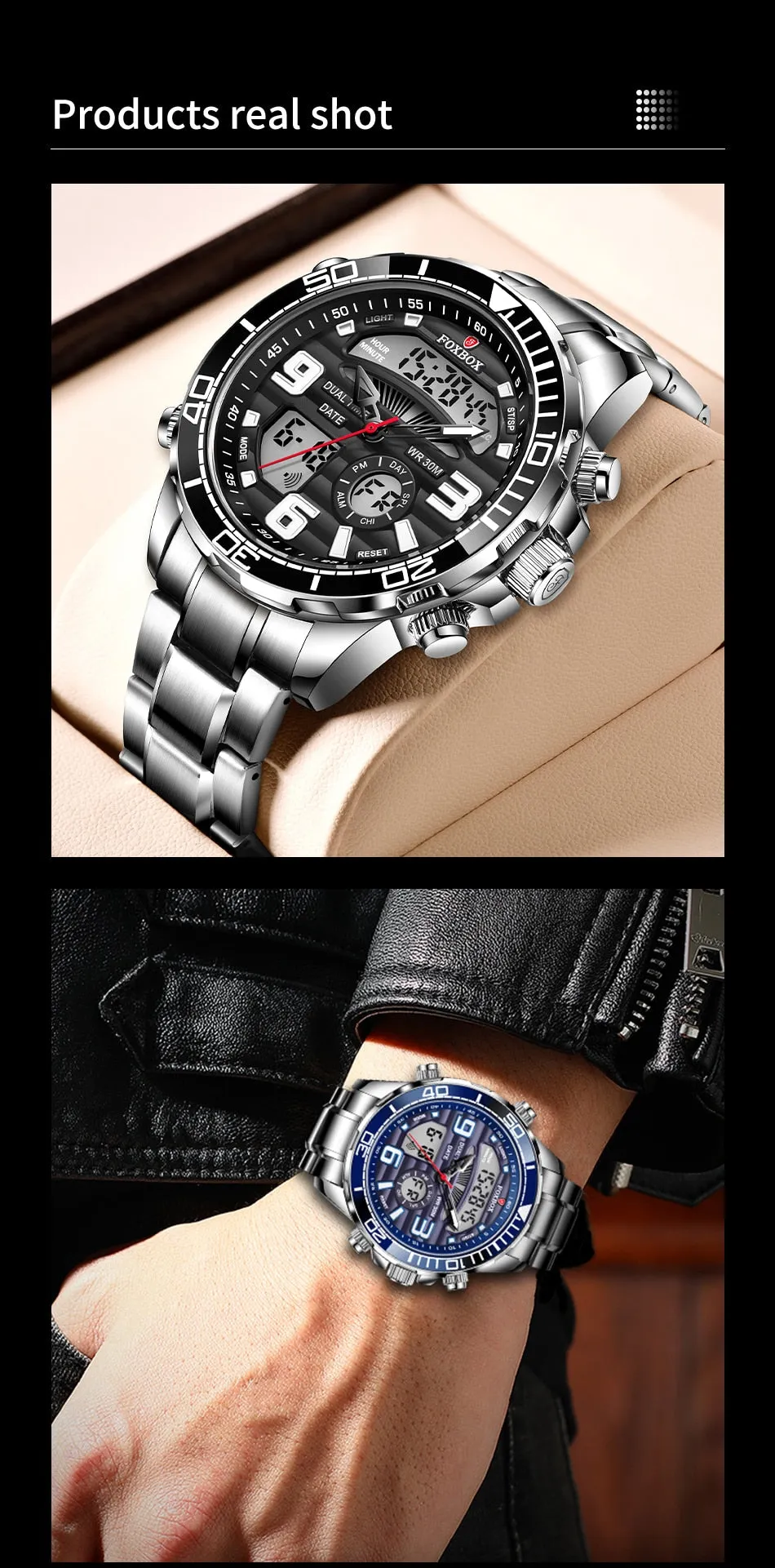 Lige Brand Foxbox Digital Mens Watches Sport Quartz Wristwatch All Steel Military Waterproof Watch