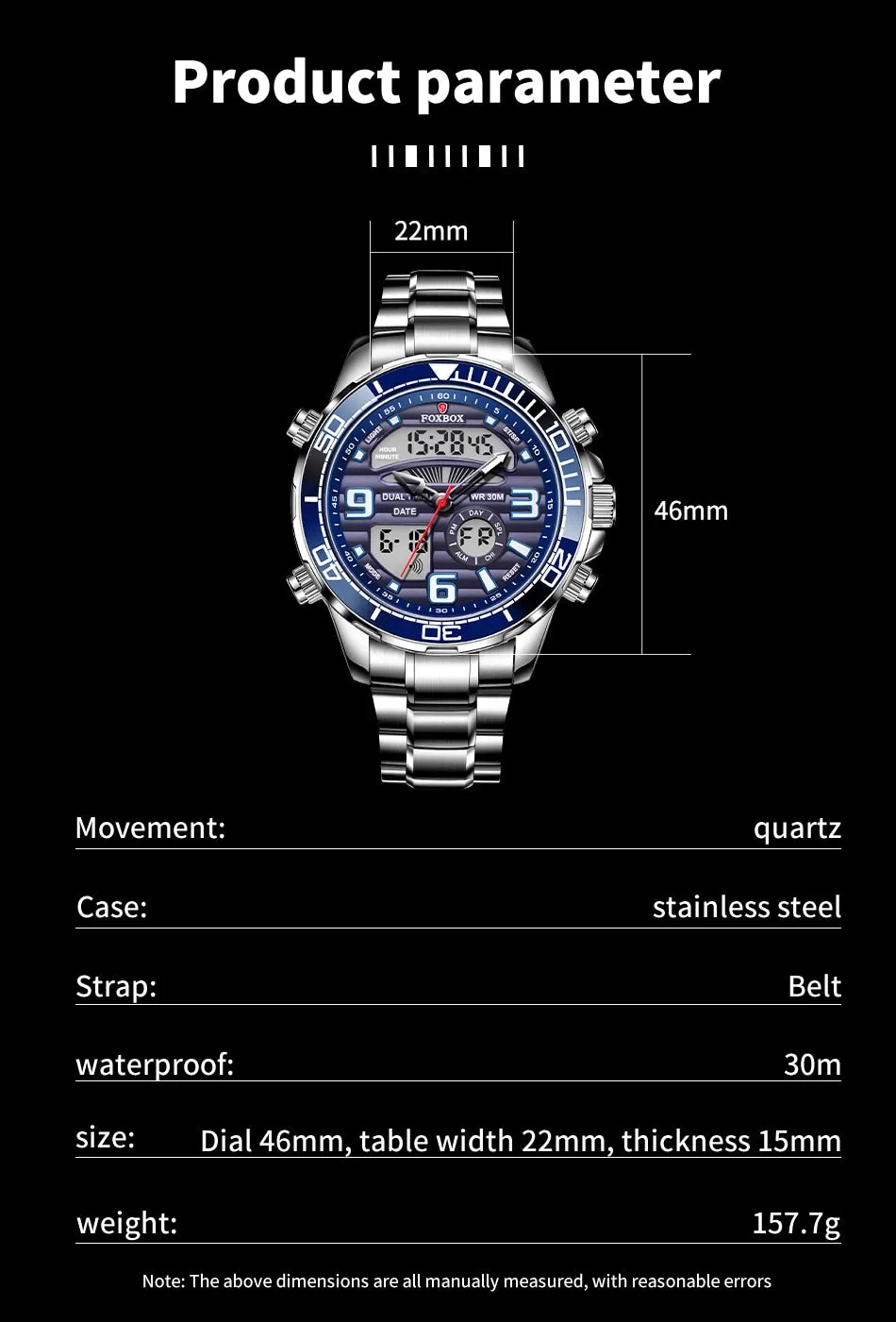 Lige Brand Foxbox Digital Mens Watches Sport Quartz Wristwatch All Steel Military Waterproof Watch