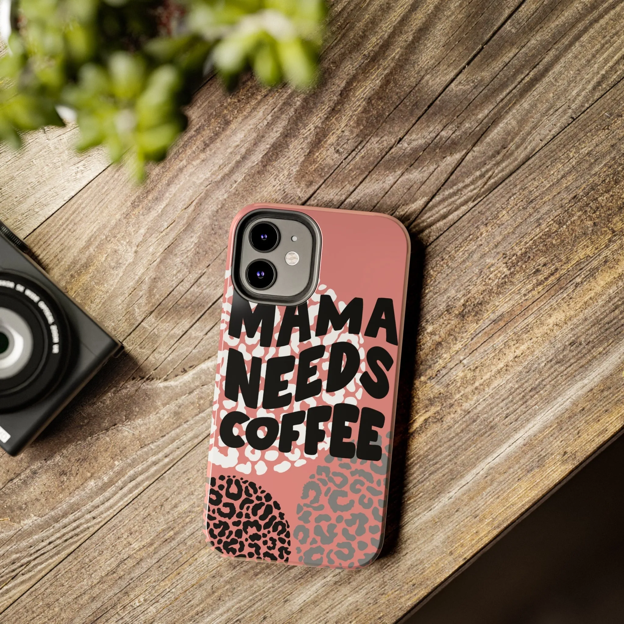 Mama Needs Coffee Pink Cheetah Circles iPhone Case - Stylish and Humorous Protective Cover