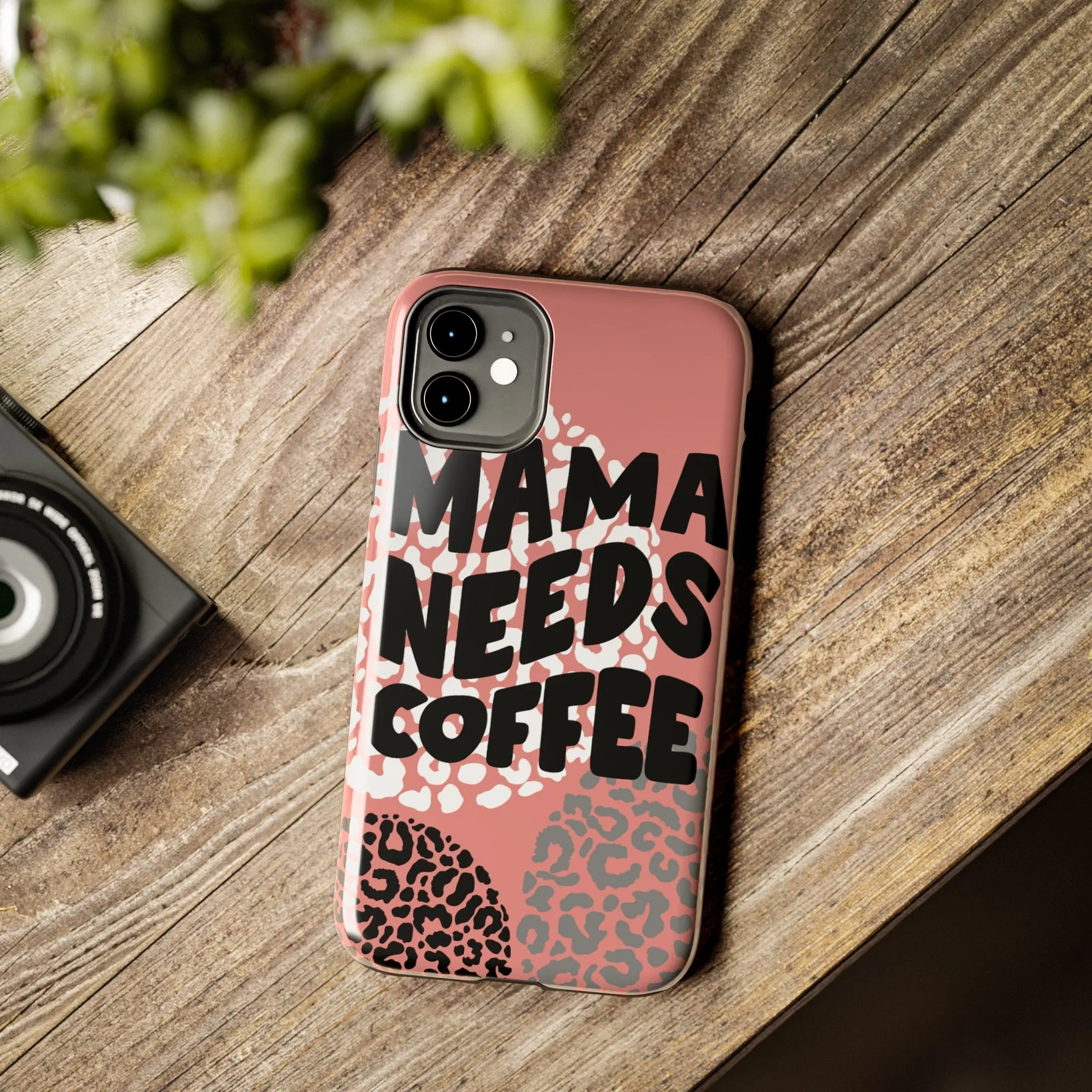 Mama Needs Coffee Pink Cheetah Circles iPhone Case - Stylish and Humorous Protective Cover
