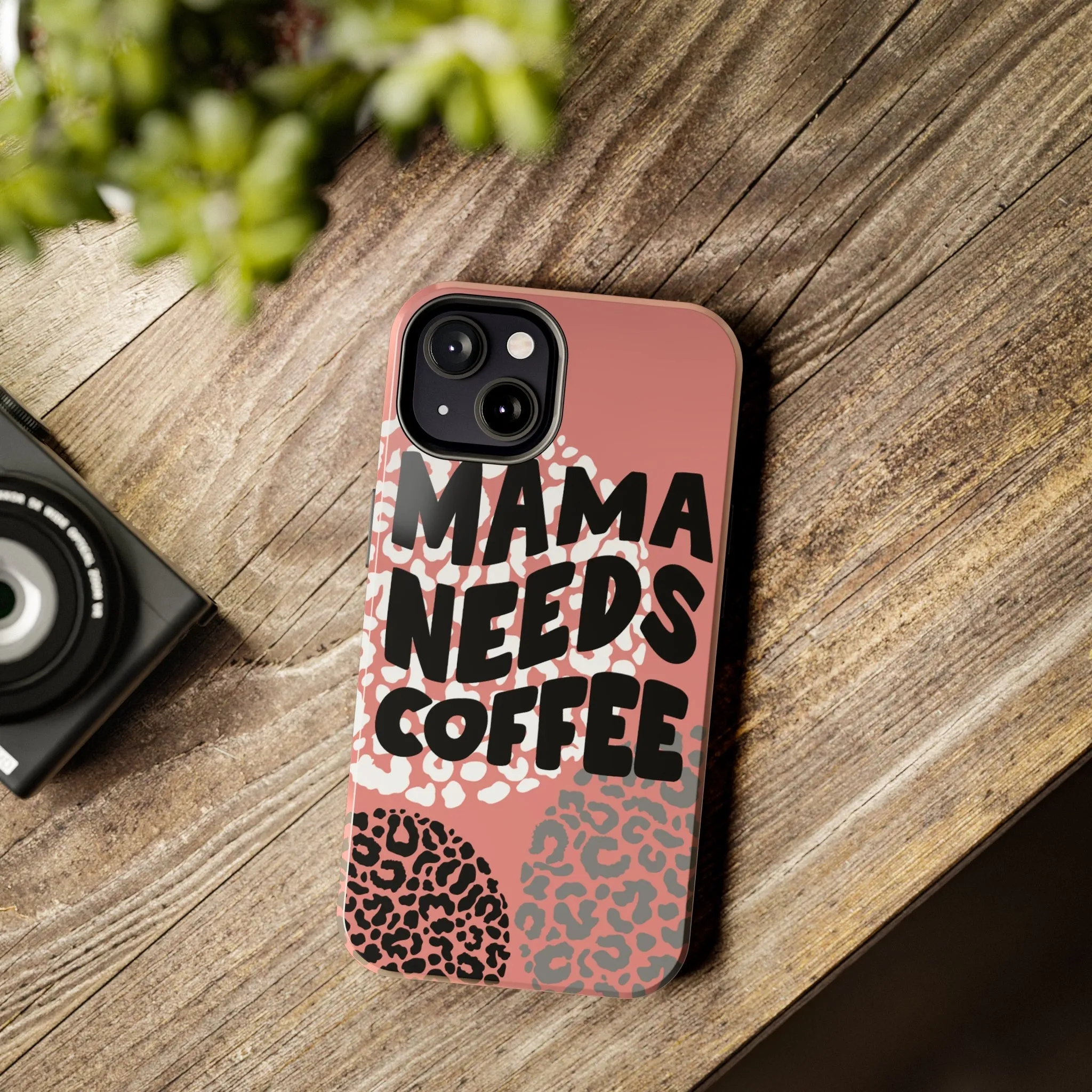 Mama Needs Coffee Pink Cheetah Circles iPhone Case - Stylish and Humorous Protective Cover
