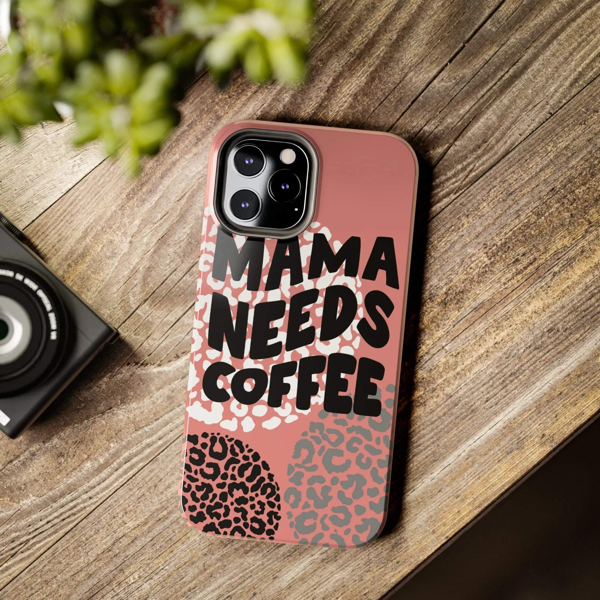 Mama Needs Coffee Pink Cheetah Circles iPhone Case - Stylish and Humorous Protective Cover