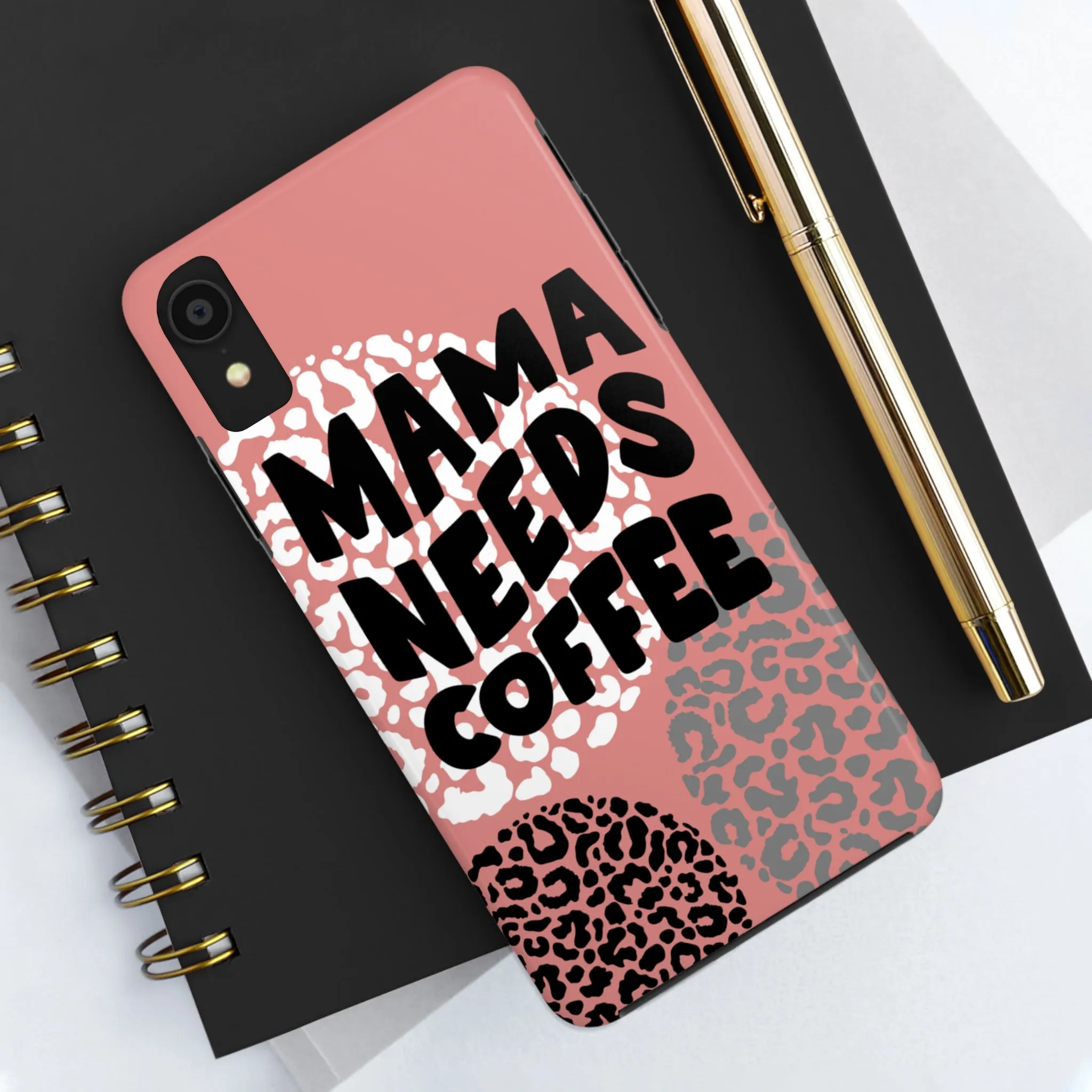 Mama Needs Coffee Pink Cheetah Circles iPhone Case - Stylish and Humorous Protective Cover