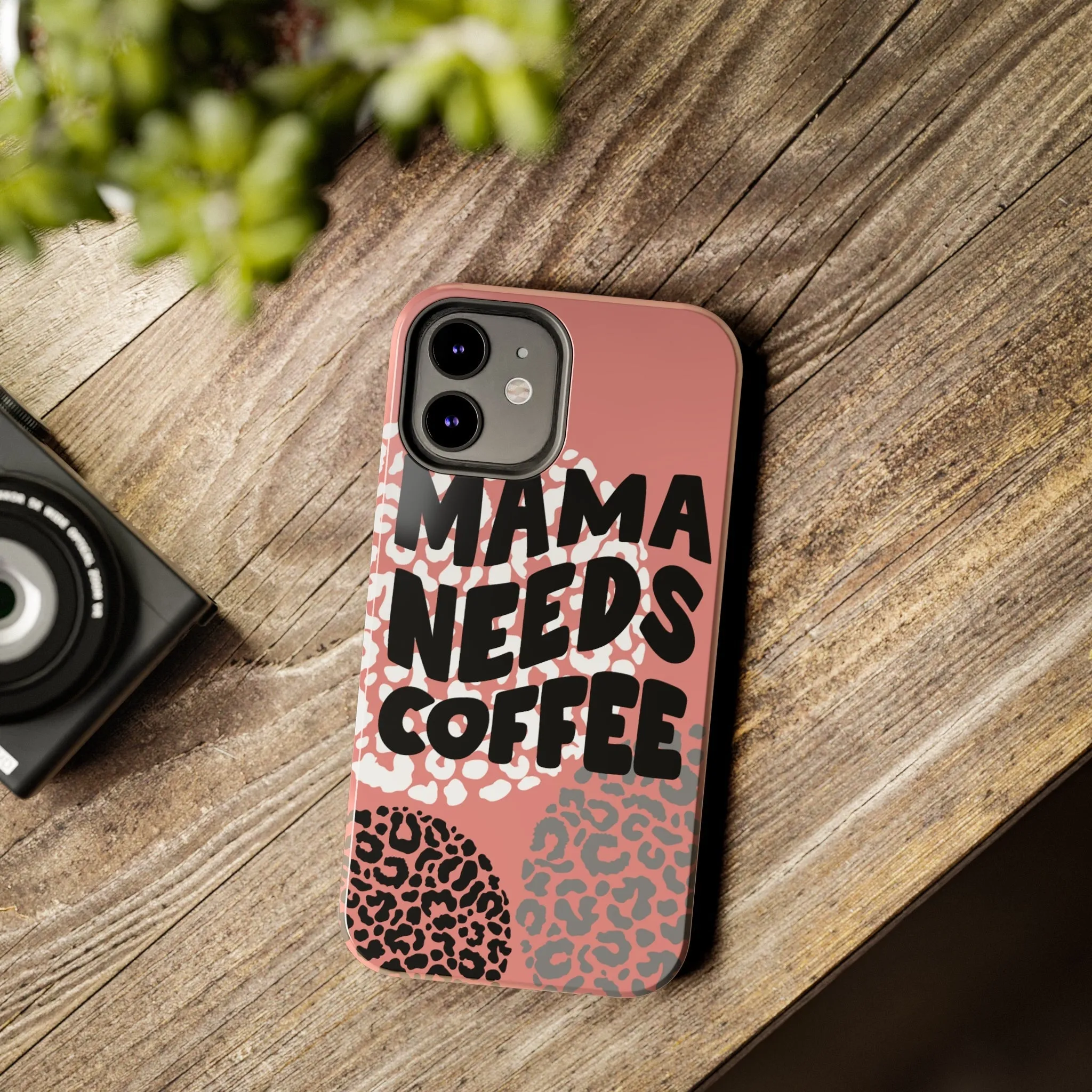 Mama Needs Coffee Pink Cheetah Circles iPhone Case - Stylish and Humorous Protective Cover