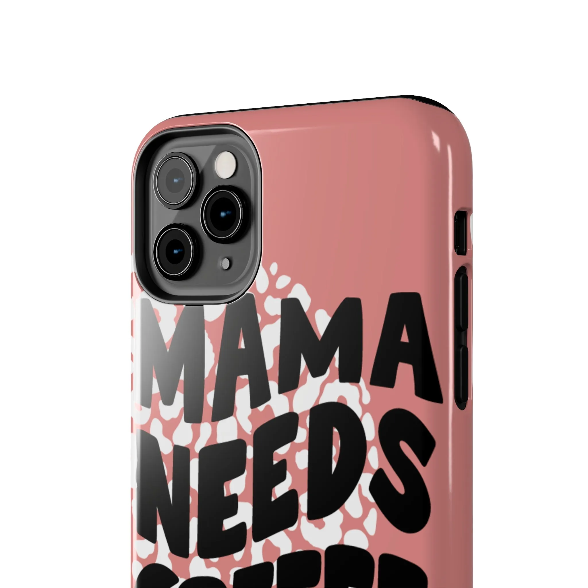 Mama Needs Coffee Pink Cheetah Circles iPhone Case - Stylish and Humorous Protective Cover