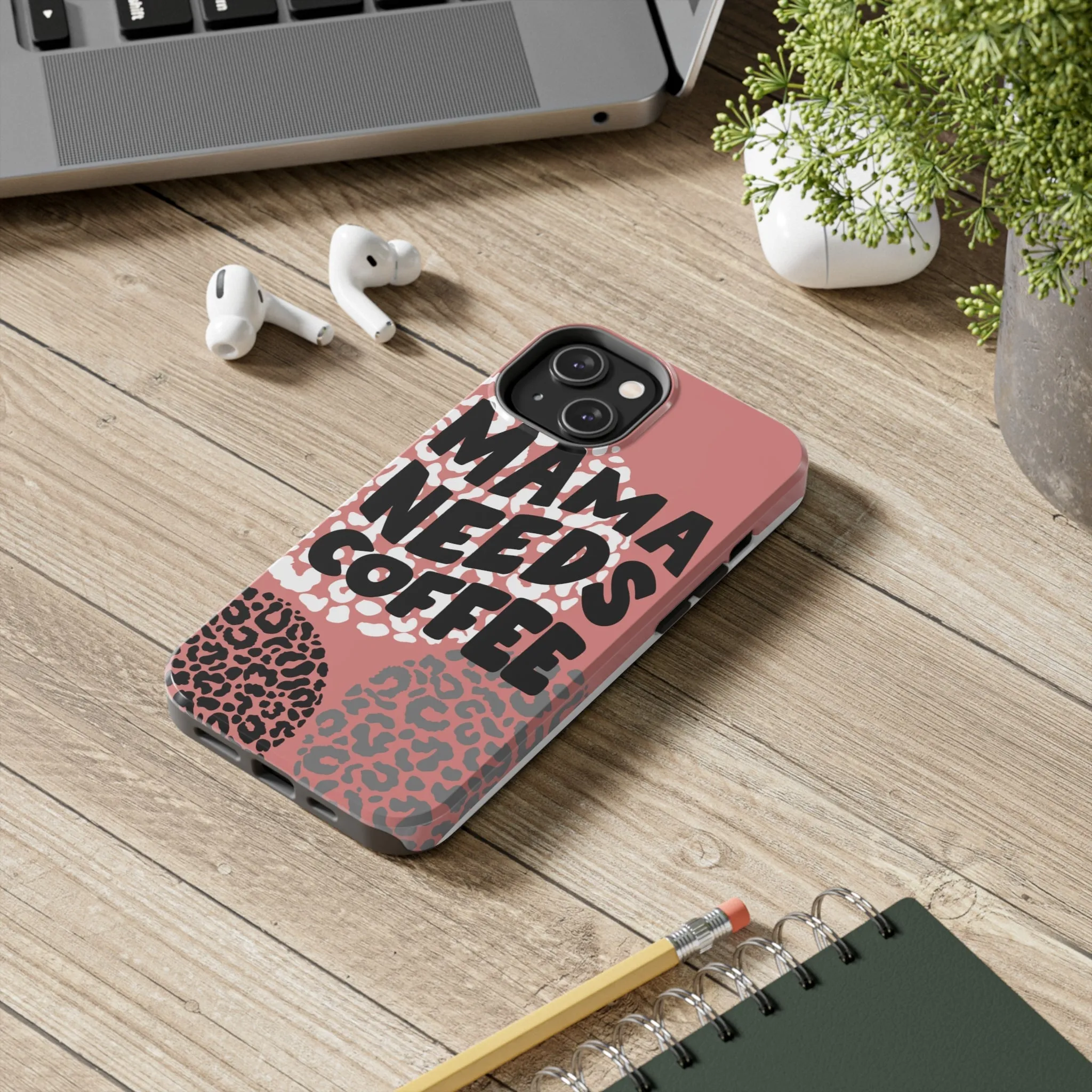 Mama Needs Coffee Pink Cheetah Circles iPhone Case - Stylish and Humorous Protective Cover